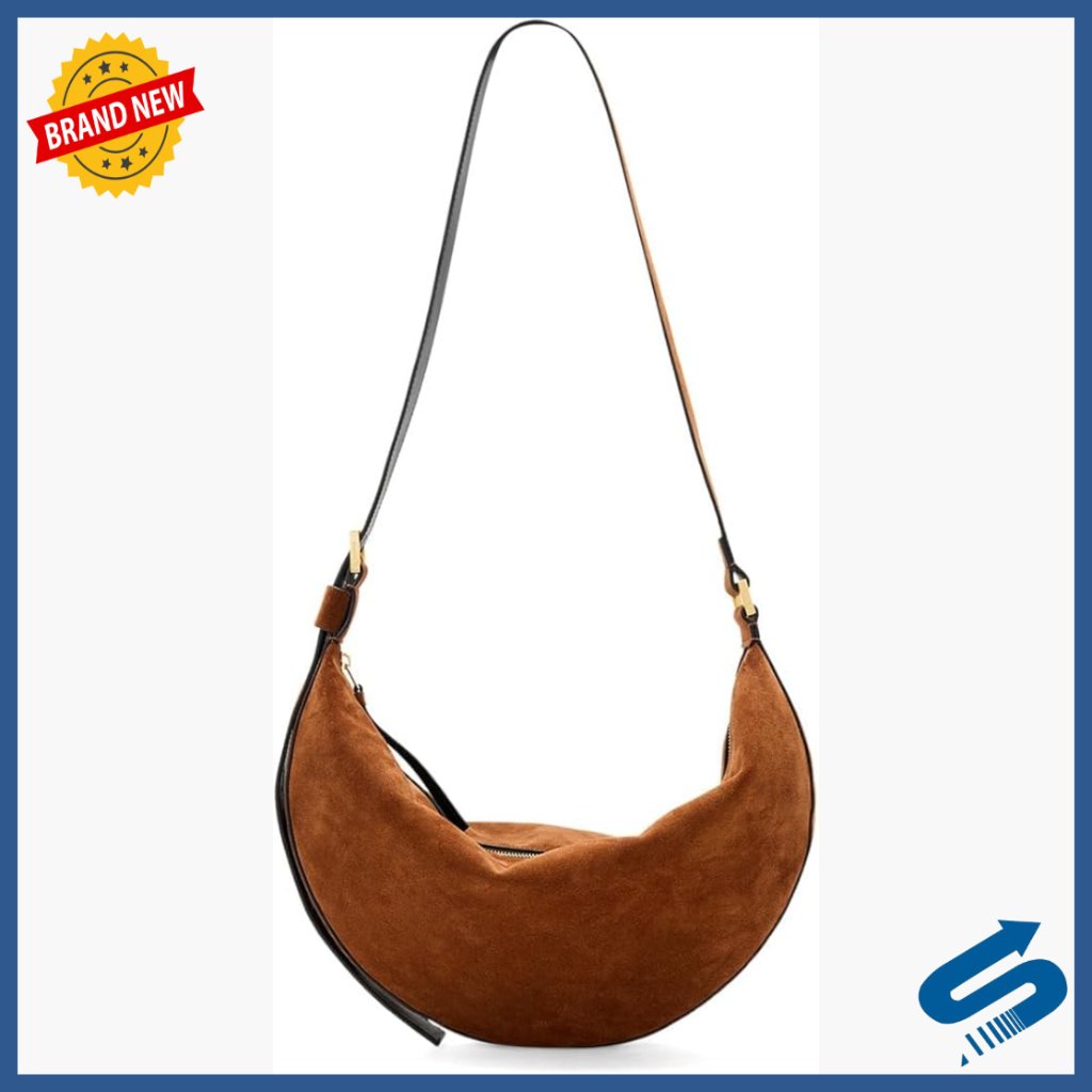 Suede Shoulder Bag Leather Bowler Style Zipper Closure